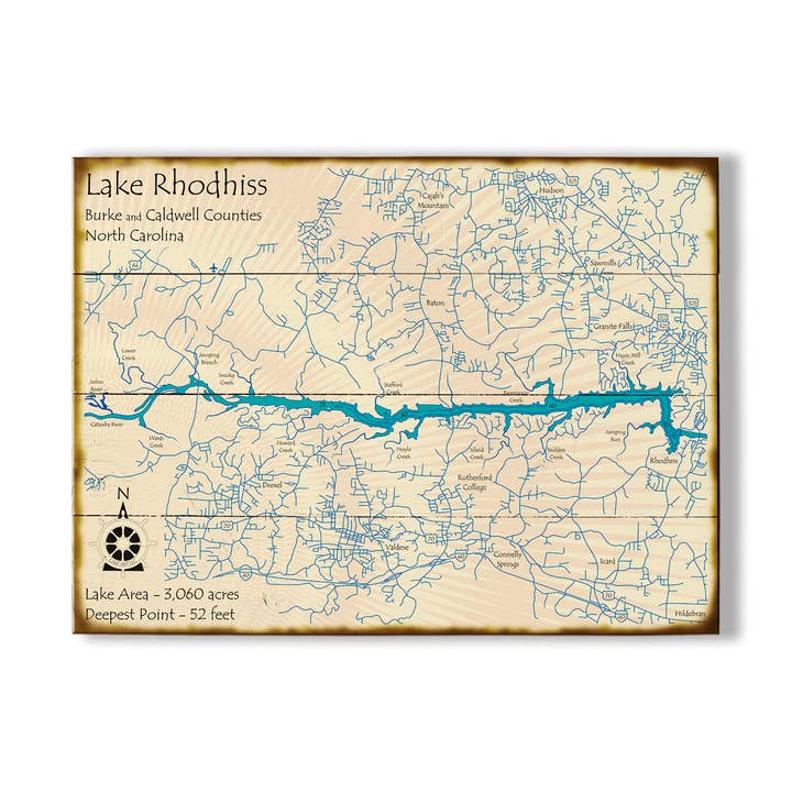 Lac Rhodhiss, Caroline du Nord - Art mural en bois et métal pour la vente par Old Wood Signs