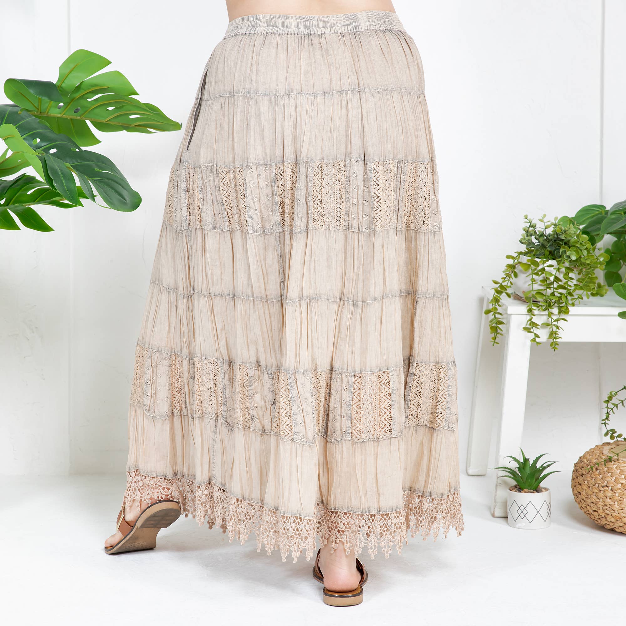 Young Threads - Wholesale Skirt - Women's - 7 Tiered Crinkle Lace Patchwork Skirt with Pocket3