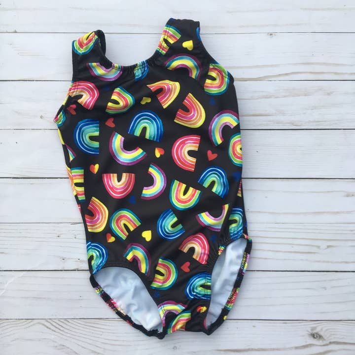 Leotard Rainbow Hearts Black for wholesale by D2 Activewear