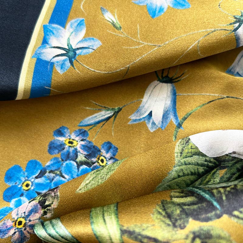 Koustrupco - Wholesale Scarf - Women's - Silk scarf-Blue flower garden gold scarf 50 x50 cm5