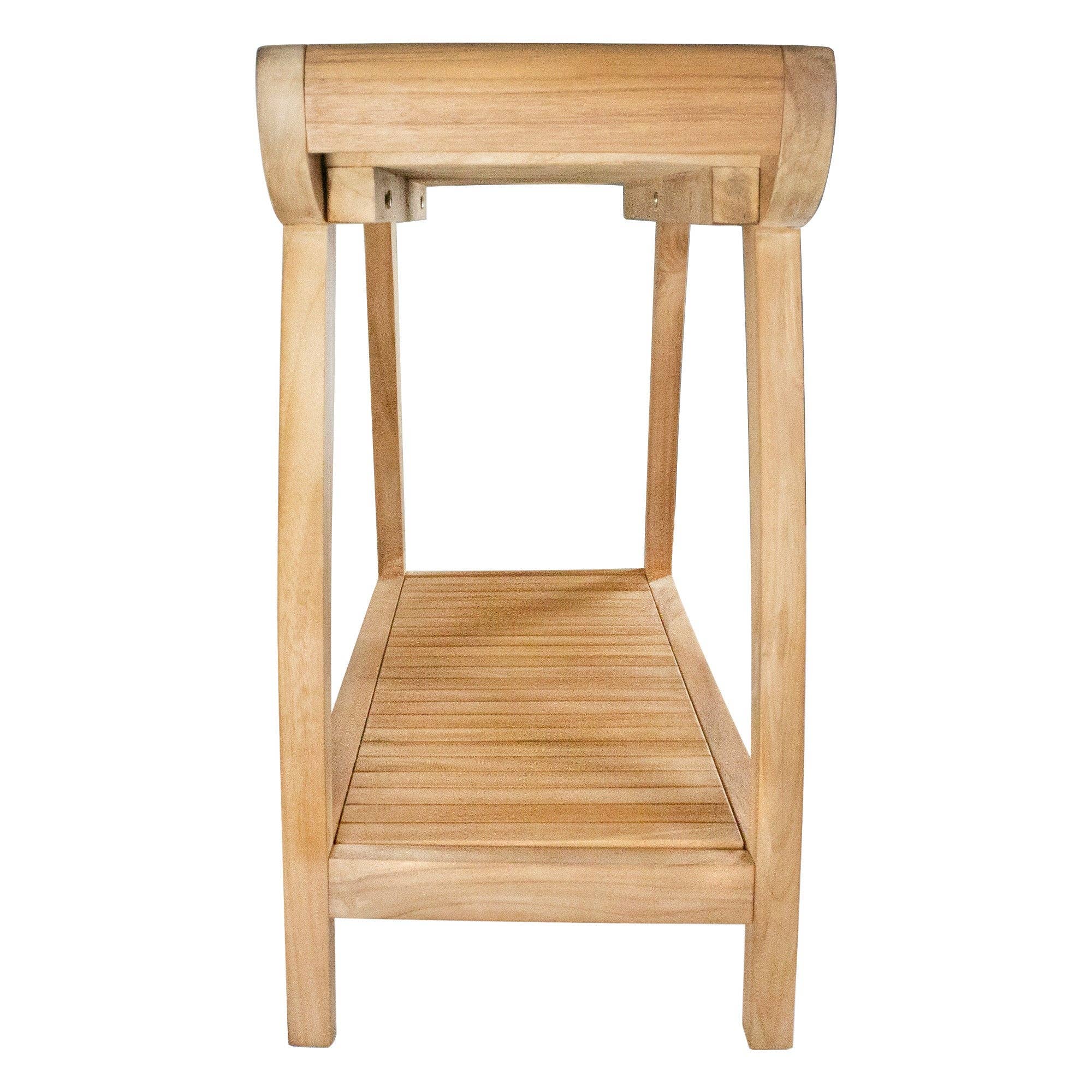 Nordic Teak - Wholesale Bankje - Noorse natuurlijke teakhouten spabank voor douche en bad, gebogen spabank met plank - 30"8