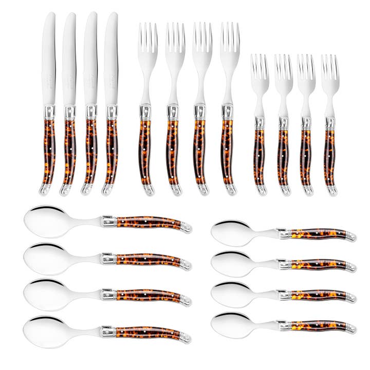 French Home - Wholesale Flatware Set - Laguiole Connoisseur 20pc 18/10 SS Tortoise Flatware Set3