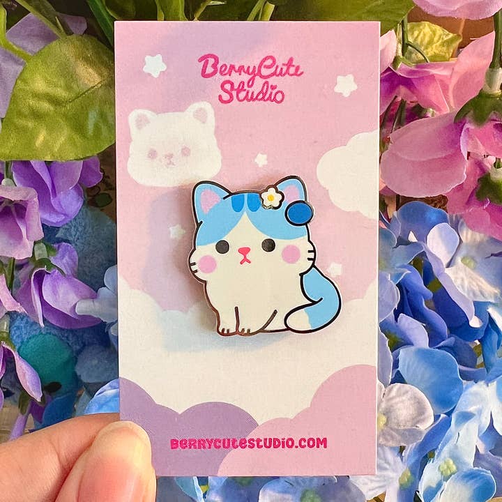 Blueberry Cat Enamel Pin for wholesale by BerryCuteStudio