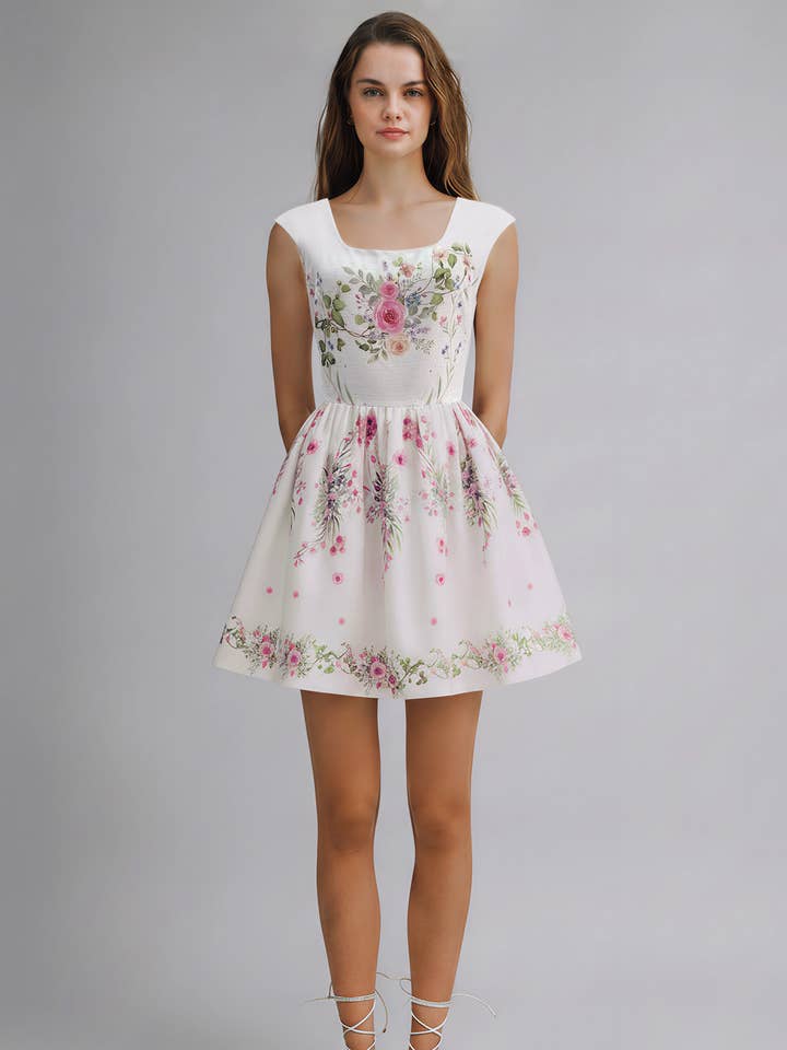 ED6076A Floral Print Fit & Flare Mini Dress for wholesale by Le Cliche