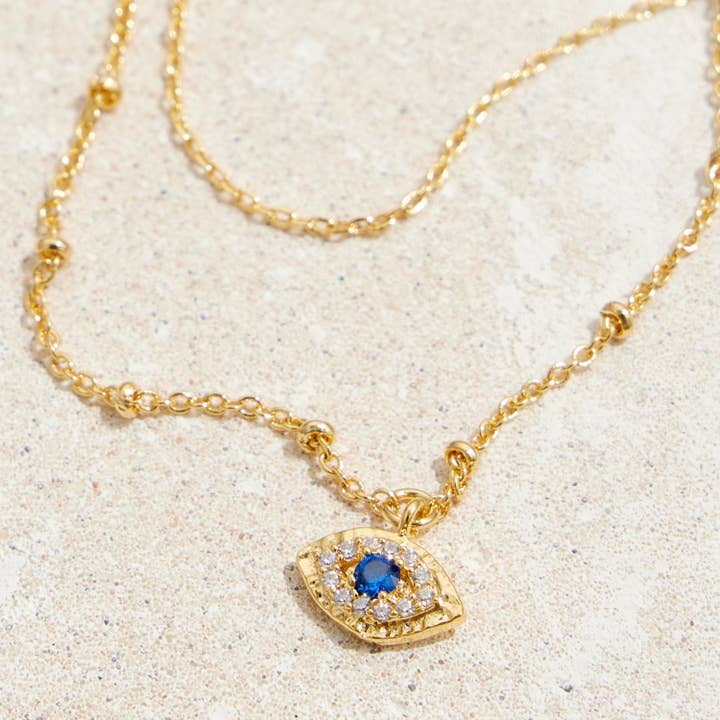 Gold Dipped Dainty Evil Eye Pendant Layered Necklace for wholesale by Lilla Haven