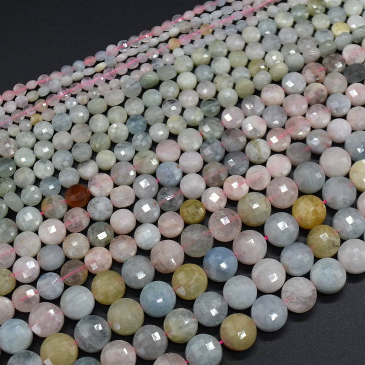 Perles en forme de disque facetté en morganite naturelle de qualité A, 14" de long pour la vente par Oriental Direct Craft Supplies