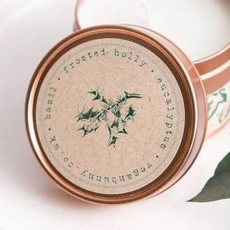 Frosted Holly Candle: Basil + Eucalyptus for wholesale by Veganbunny ltd