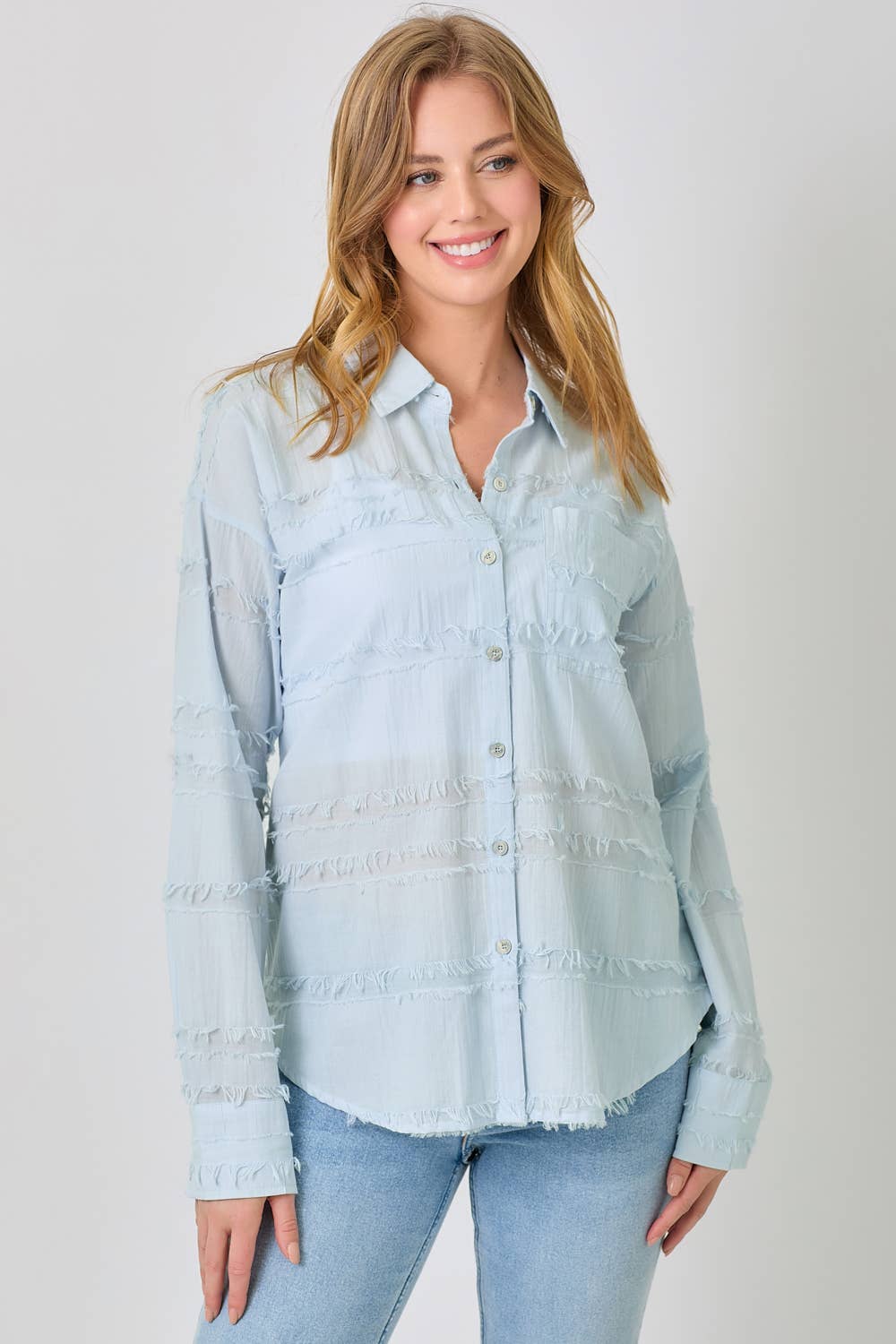 Mystree - Vendita all'ingrosso Camicia button down - Donna - Camicia in Garza Testurizzata con Bottoni 600009