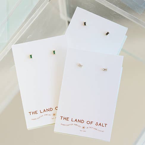 The Land of Salt - Wholesale Stud/Post Earrings - Dara Black CZ Baguette Stud Earrings in Gold4
