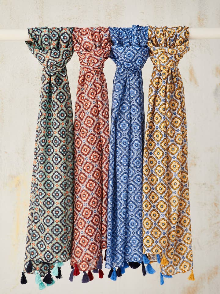 Johara Diamond Pattern Cotton Scarf, Tassels for wholesale by Namaste