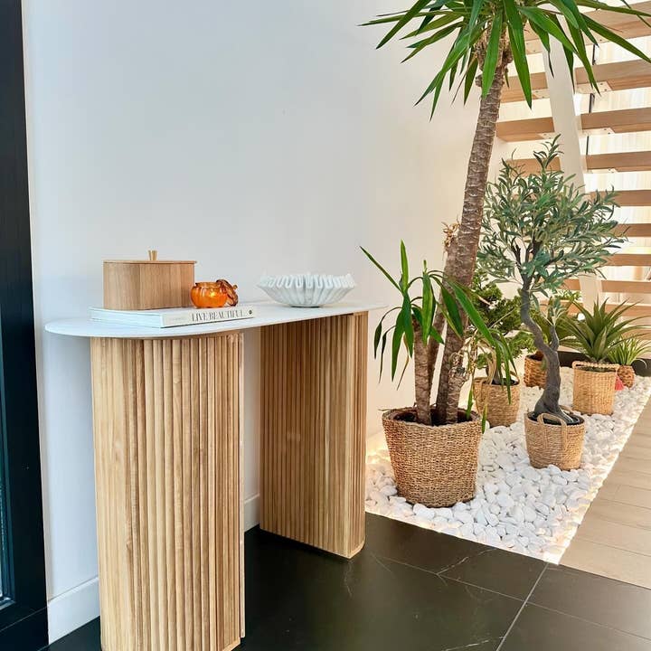 Nordlys - Wholesale Console Table - PIREUS Natural Wood and Marble Top Console4