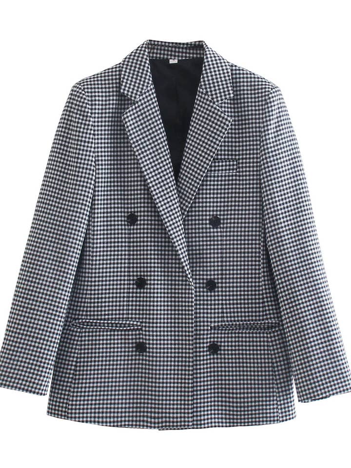 HIDDENBRAND - Wholesale Blazer - Women's - Check Double-Breasted Blazer3