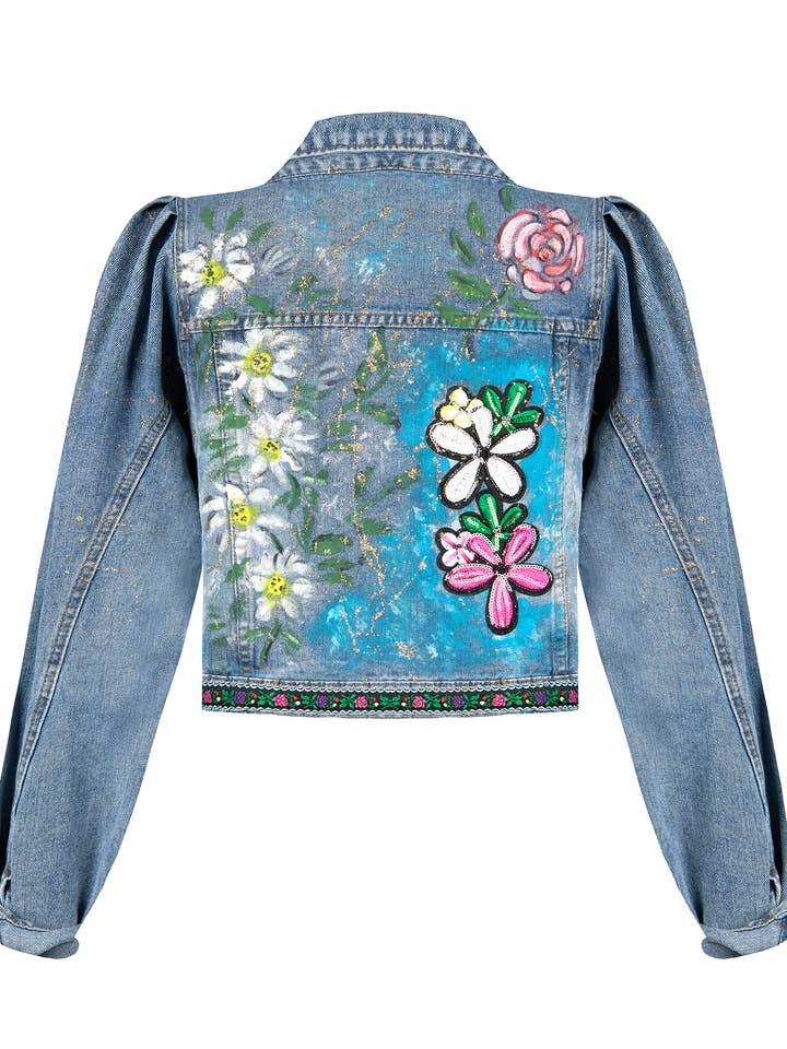 Denim Short Jacket - Unique Style, Hand Painted for wholesale by apiedinudinelparco