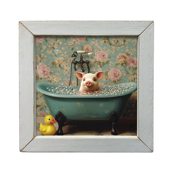 JanMichaels Art & Home - Wholesale Wall Sign - HMK305L Victorian Pig in Tub