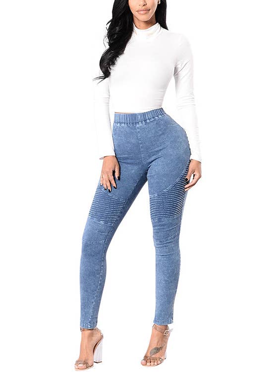 Medium wash denim jeggings met perfecte pasvorm voor wholesale door The Steven Wick Company