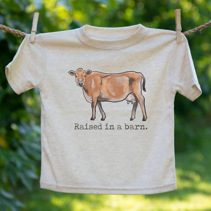Barefoot Baby - Wholesale Screen Printed T-Shirt - Kids - Raised in a barn Cow Country Western Boy Farm Girl Clothing1