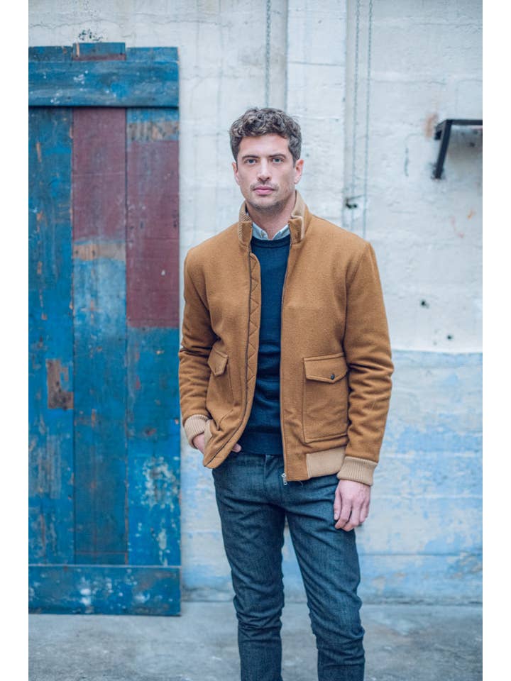 paname collections - Wholesale Coat - Men's - Camel 100% Wool Aviator Jacket1