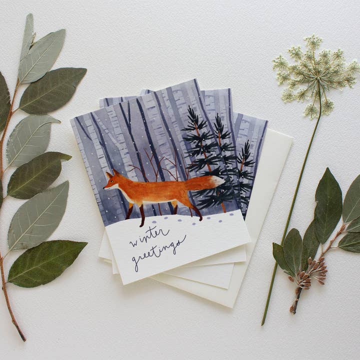 Winter Fox Holiday Card - Box Set med åtta för wholesale av May We Fly