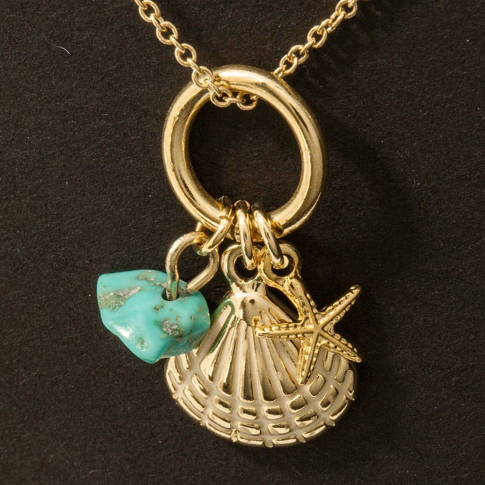 Fame Accessories - Wholesale Pendant/Charm Necklace - Sea Life Stone Seashell Charms Necklace2