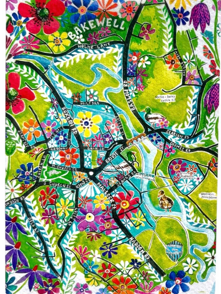 Carte de vœux peinte à la main de Bakewell, Derbyshire pour la vente par Au Faye