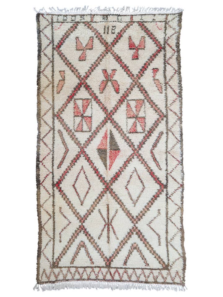 Naturweißer, brauner & roséfarbener Vintage Marmoucha Marokkanischer Teppich für den Großhandel von Ouive