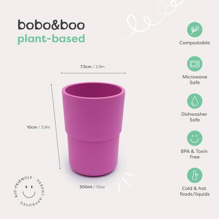 Bobo & Boo AUS - Wholesale Drinking glass/cup – Kids & Baby - Plant-Based Cup - Purple (300ml)1