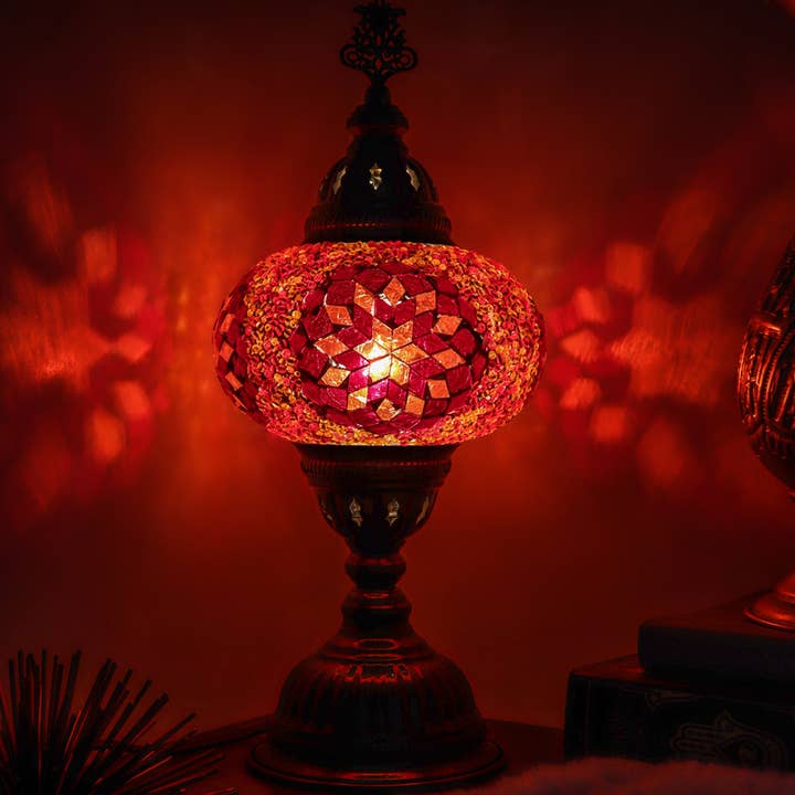Natures Artifacts Inc - Wholesale Accent/Desk Lamp - Turkish Table Lamp with Handmade Red Mosaic Glass