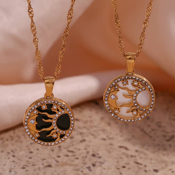 Dipped Shop – wholesale Hänge-/berlockhalsband – Guld Sol Måne Stjärna Hängsmycke Halsband DPJN2921