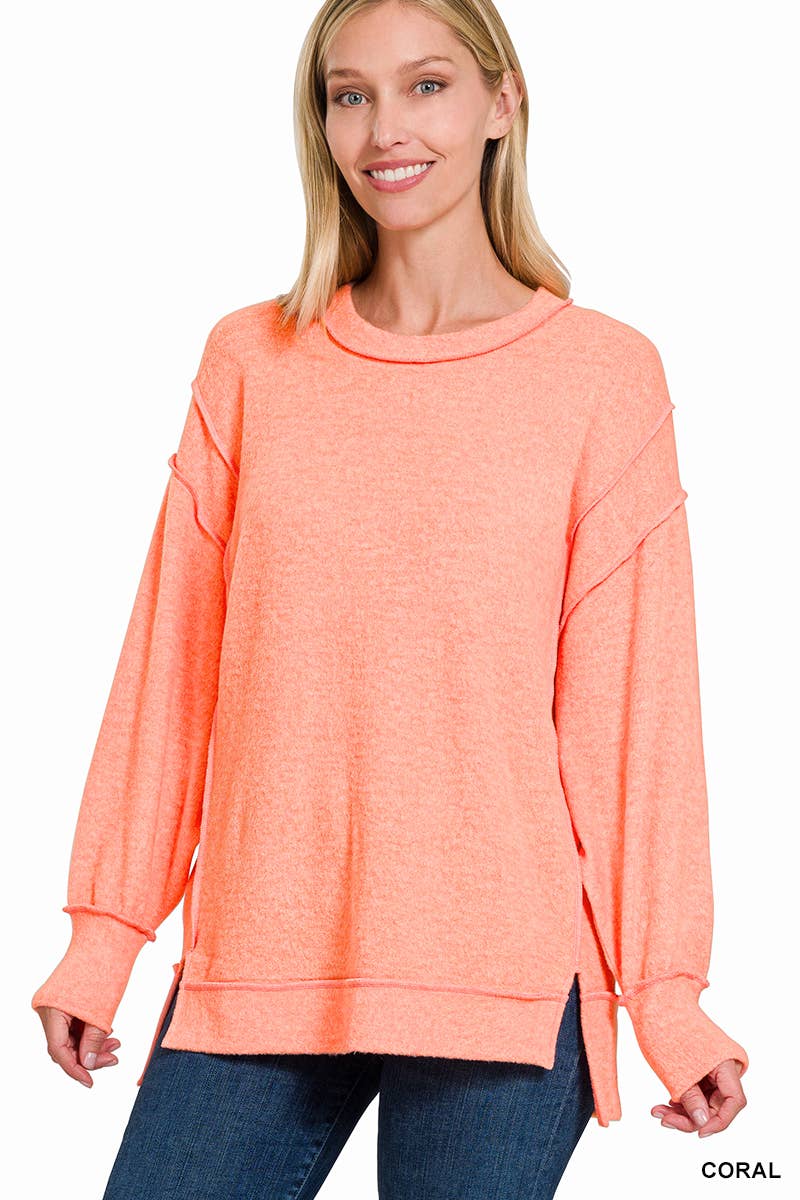42POPS - Wholesale Knit Sweater - Women's - `.Brushed Melange Hacci Exposed Seam Sweater W/ Side24
