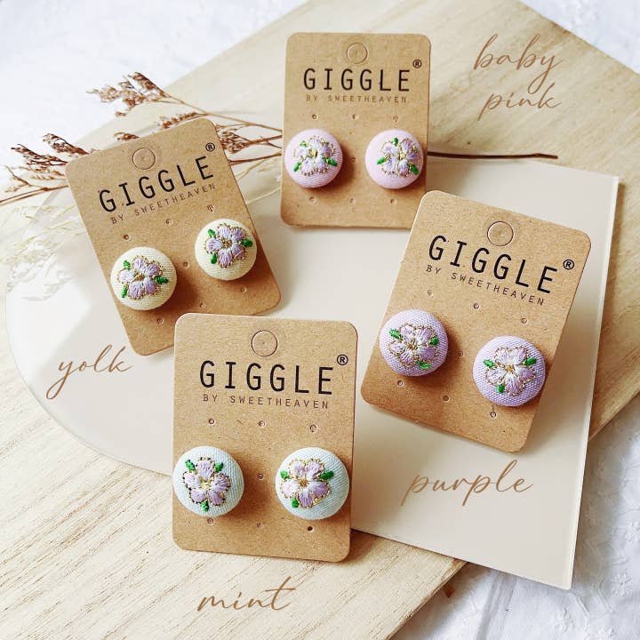 Giggle with Love - Wholesale Stud/Post Earrings - Handmade Small Rose Embroidery Stud Earrings