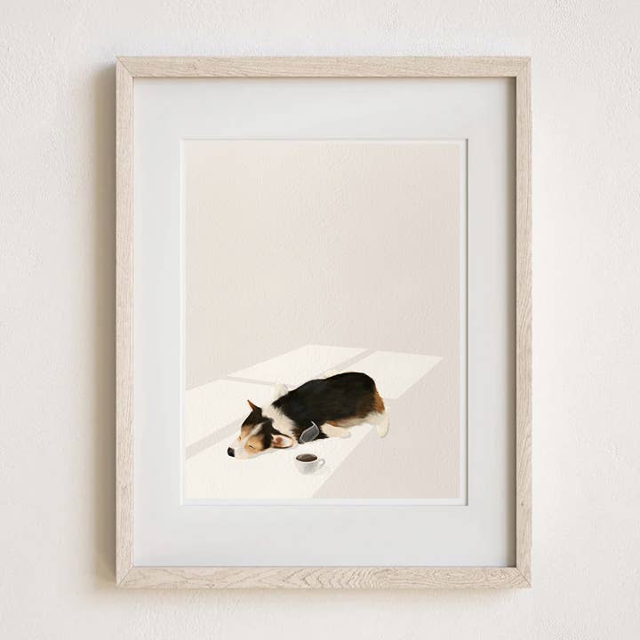 Always Tired Corgi Art Print for wholesale by Pawssionate Art