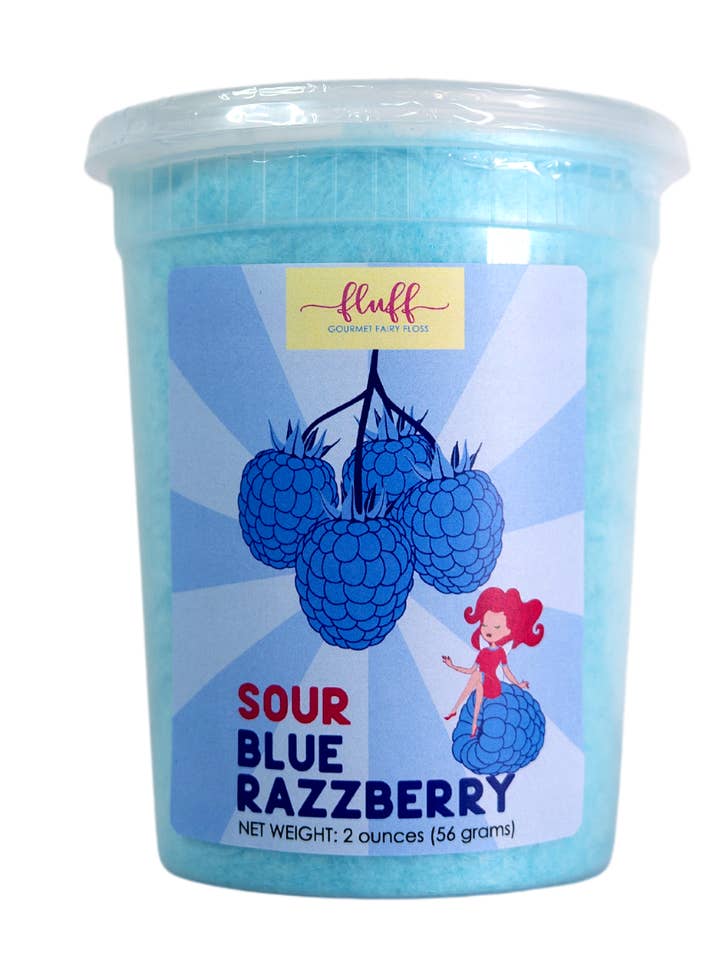 SOUR Blue Raspberry Cotton Candy for wholesale by Fluff gourmet fairy floss