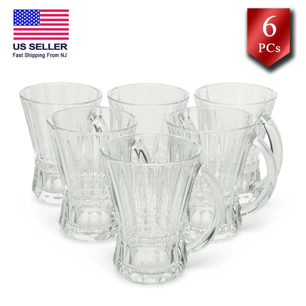 Hakan - Wholesale Tea Set - Venus Clear Glass Teacup Set of 6 with Handle, 5.25 Oz4