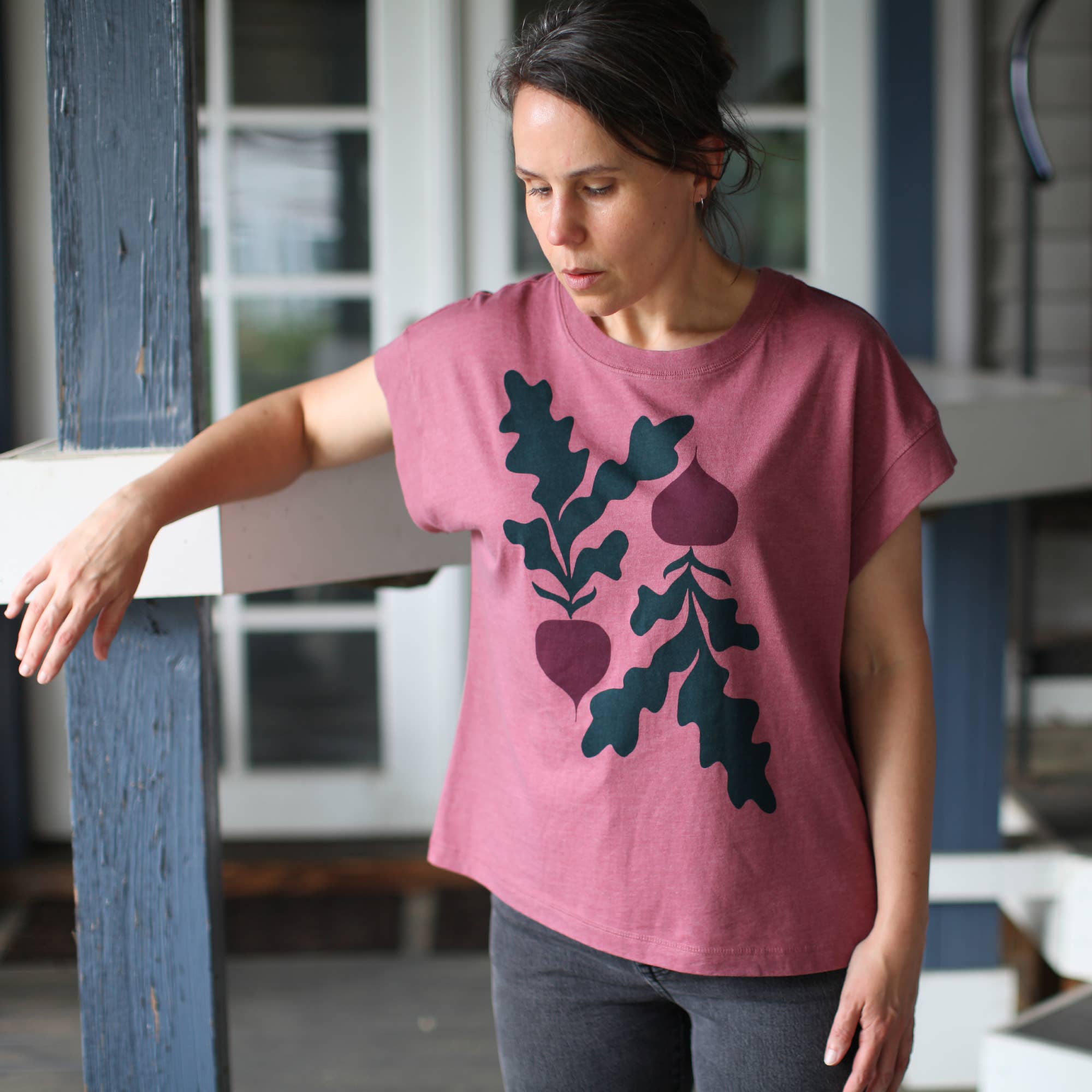 Blackbird Supply Co. - Wholesale Screen Printed T-Shirt - Women's - Red Beets Farmers Market Vegetables Loose Fit Boxy Tee Rouge4