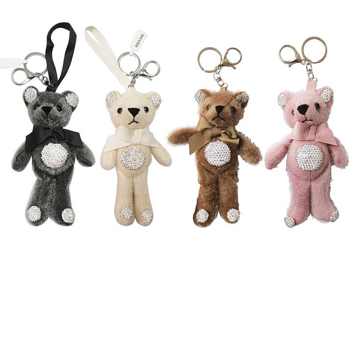 Rhinestone Ribbon Bear Plush Key Chain KC922-14R (12PC) for wholesale by TAPA fashion