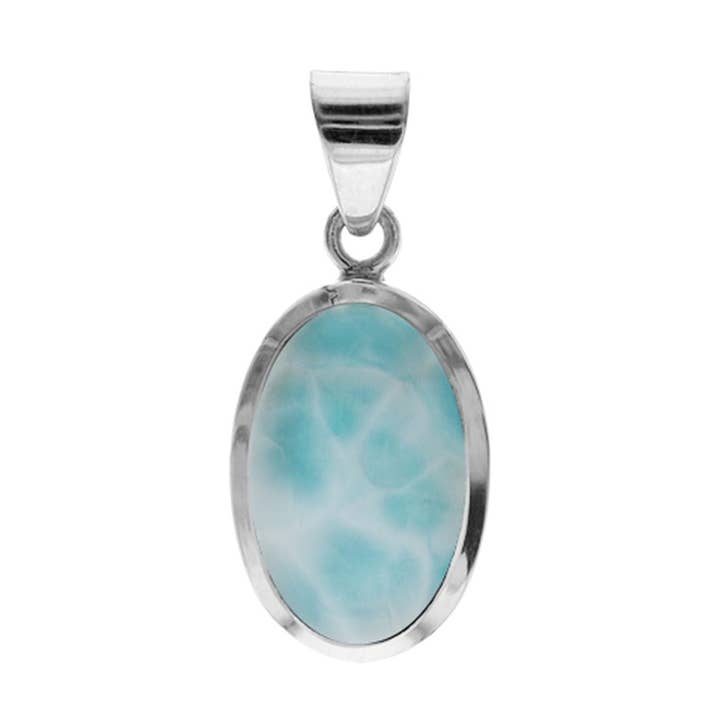 Samira simple oval larimar pendant for wholesale by Kali Ma Designs - Sterling Silver Jewellery