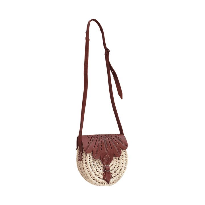 Palm Leaf and Leather Handbag, 22cm Wicker Bag for wholesale by ZocoChic