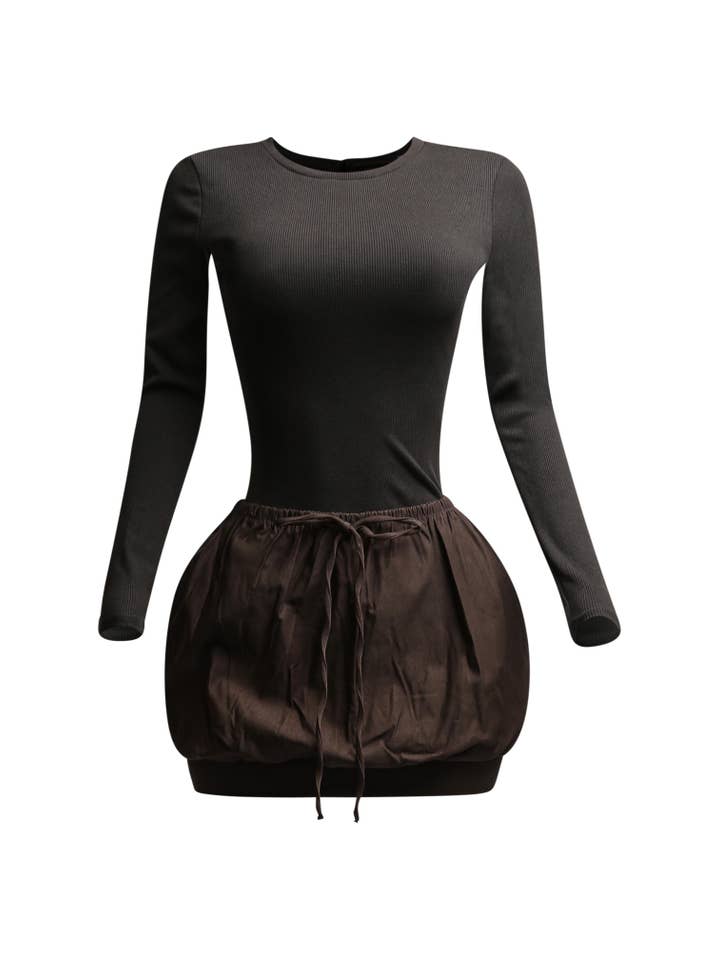 K Too - Wholesale Dress – Maternity - PLUS SIZED Ribbed long sleeve bubble skirt dress8