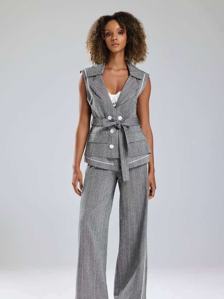 "Sleeveless Belted Gray Vest Jacket – Modern Tailored Design for wholesale by DesignofBoho
