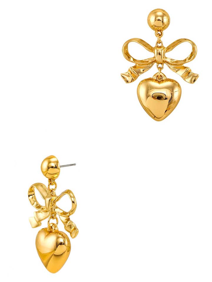 HEART CHARM RIBBON DANGLE STUD EARRING 25E4370 for wholesale by anbfashion