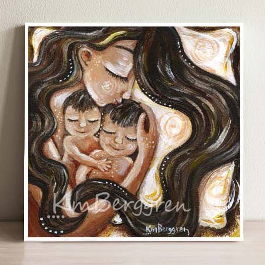 Près de mon cœur - Impression artistique Maman et deux fils pour la vente par Katie m. Berggren art & design, LLC