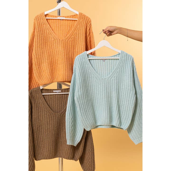 HYFVE - Wholesale Knit Sweater - Women's - HF24F061-Chunky Knit V Neck Sweater