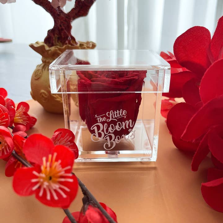 The Little bloom box - Wholesale Artificial Flowers - 1 Rose Crystal Acrylic Square Box3