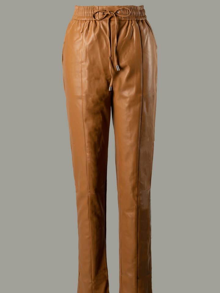 I-FS6824PA-PU Faux Leather Pants with Adjustable Waistband for wholesale by Fascination by Intrend