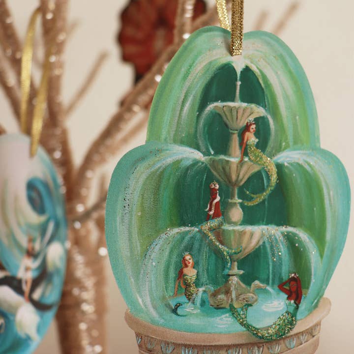 JANET HILL STUDIO - Wholesale Ornament - Mermaid Fountain Paper Ornament/ Gift Tag/ Die Cut1