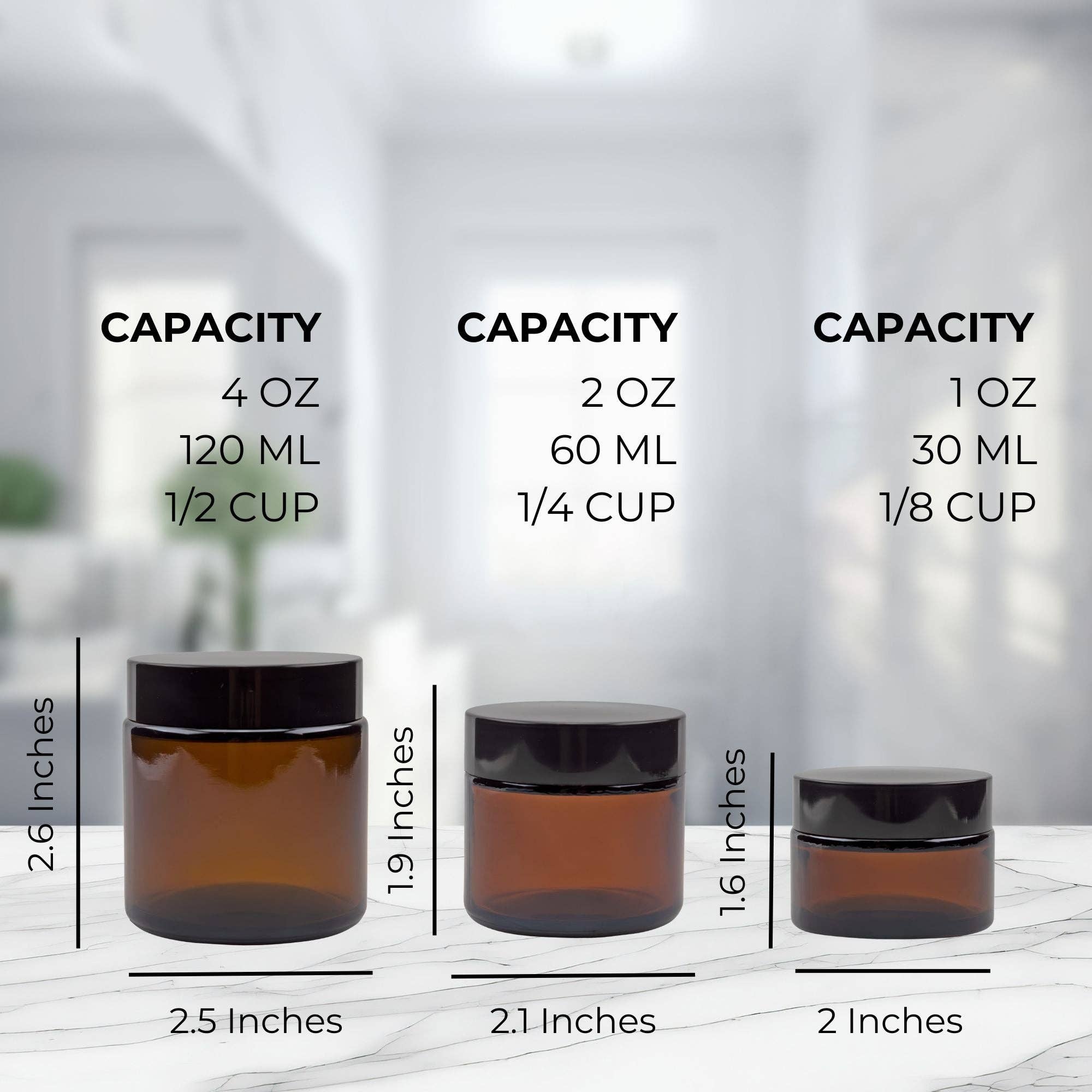 Kurated Korner - Wholesale Jar - Cornucopia 1, 2 & 4oz Amber Glass Jars (Combo 12pk)4