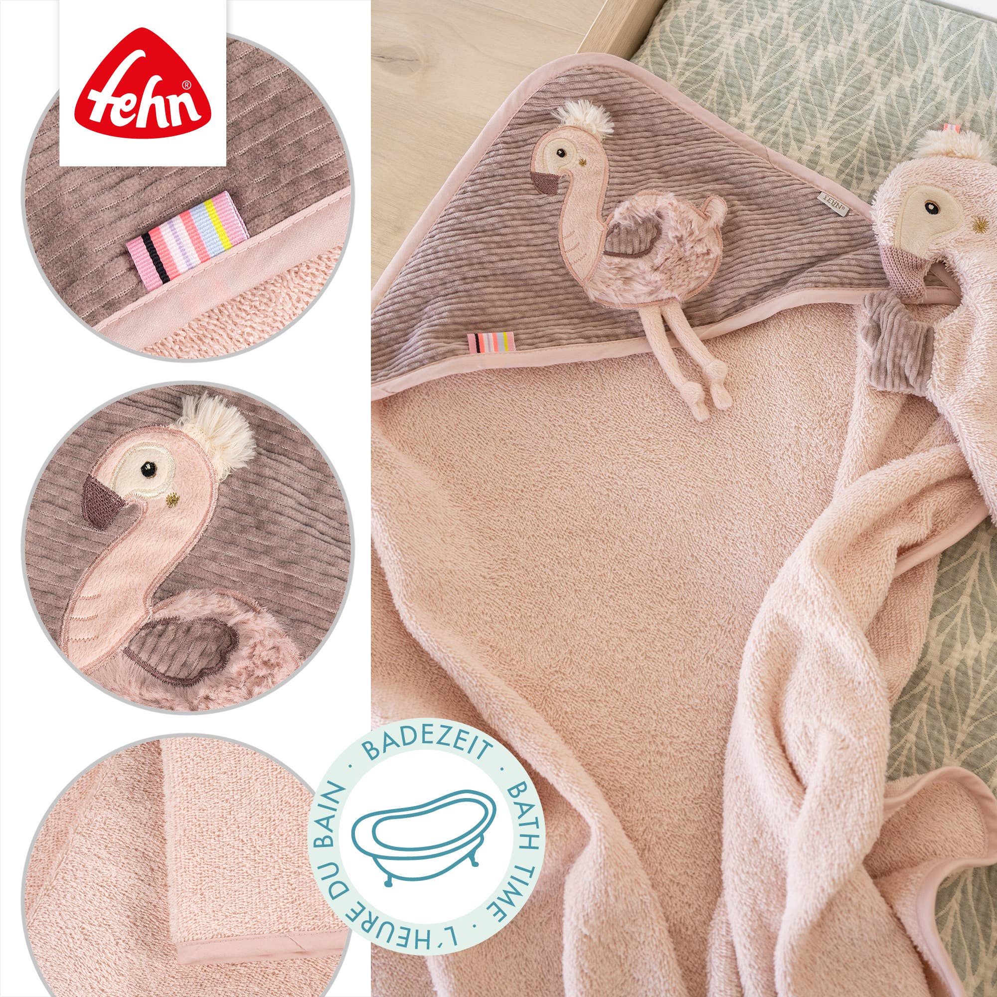 Fehn - Wholesale Hooded Towel - Kids & Baby - Hooded Bath Towel Flamingo - Terry Bath Poncho3