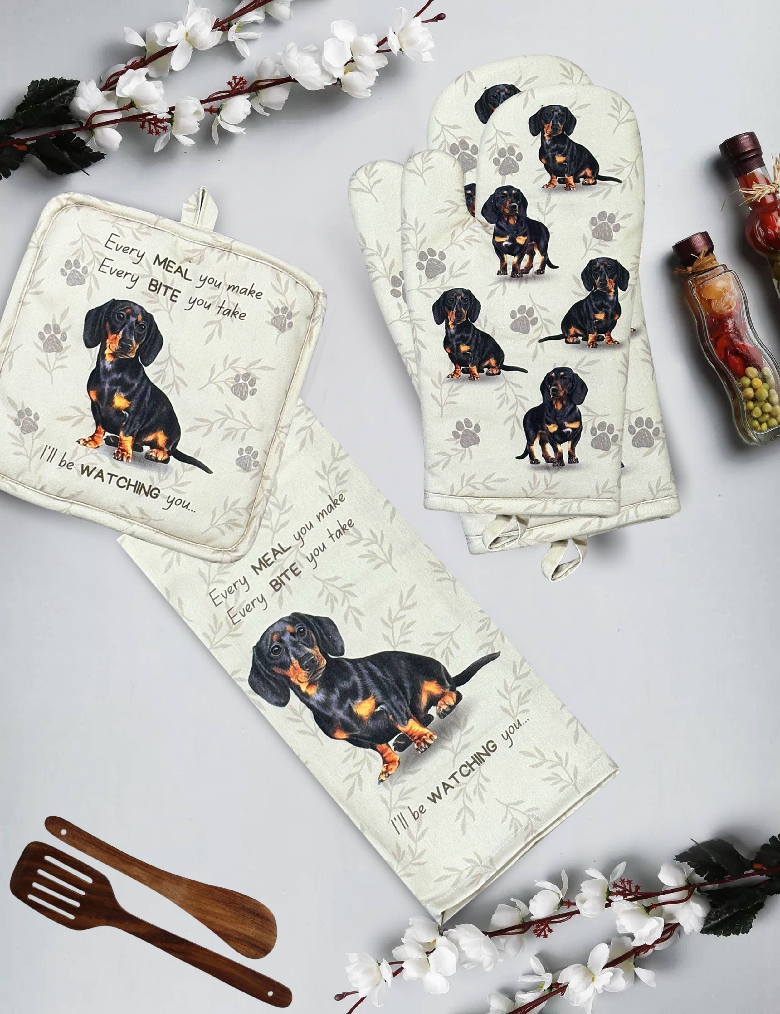 E&S Pets - Wholesale Oven Mitt/Pot Holder - Dachshund Black, oven mitt set3