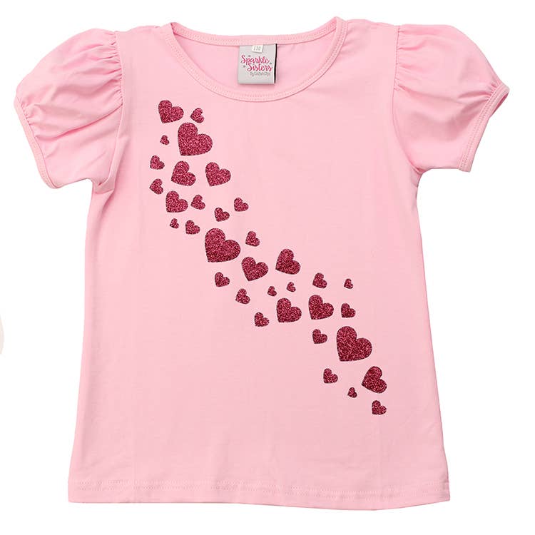 Sparkle Sisters by Couture Clips - Vendita all'ingrosso Maglietta - Bambini - T-shirt con maniche a sbuffo rosa acceso Falling Hearts1