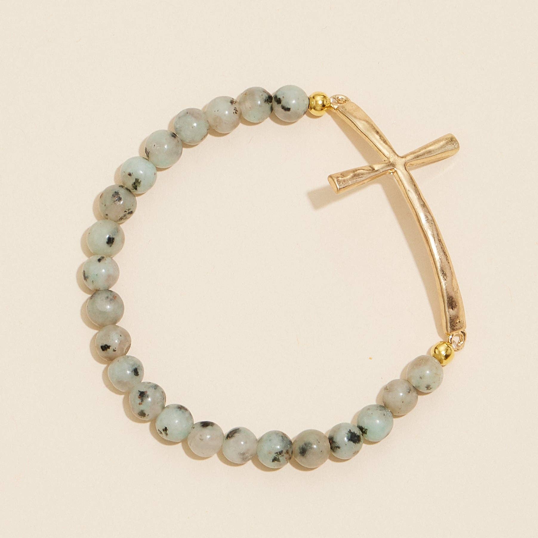 Frem - Wholesale Beaded Bracelet - Metal Cross Pendant Natural Stone Bracelet8